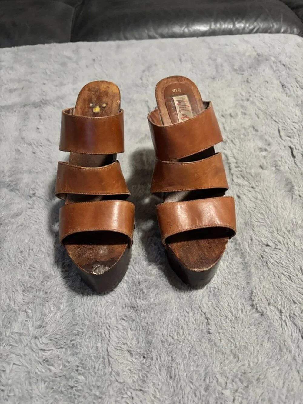 Wild Pair Brown Leather Studded Platform Heels